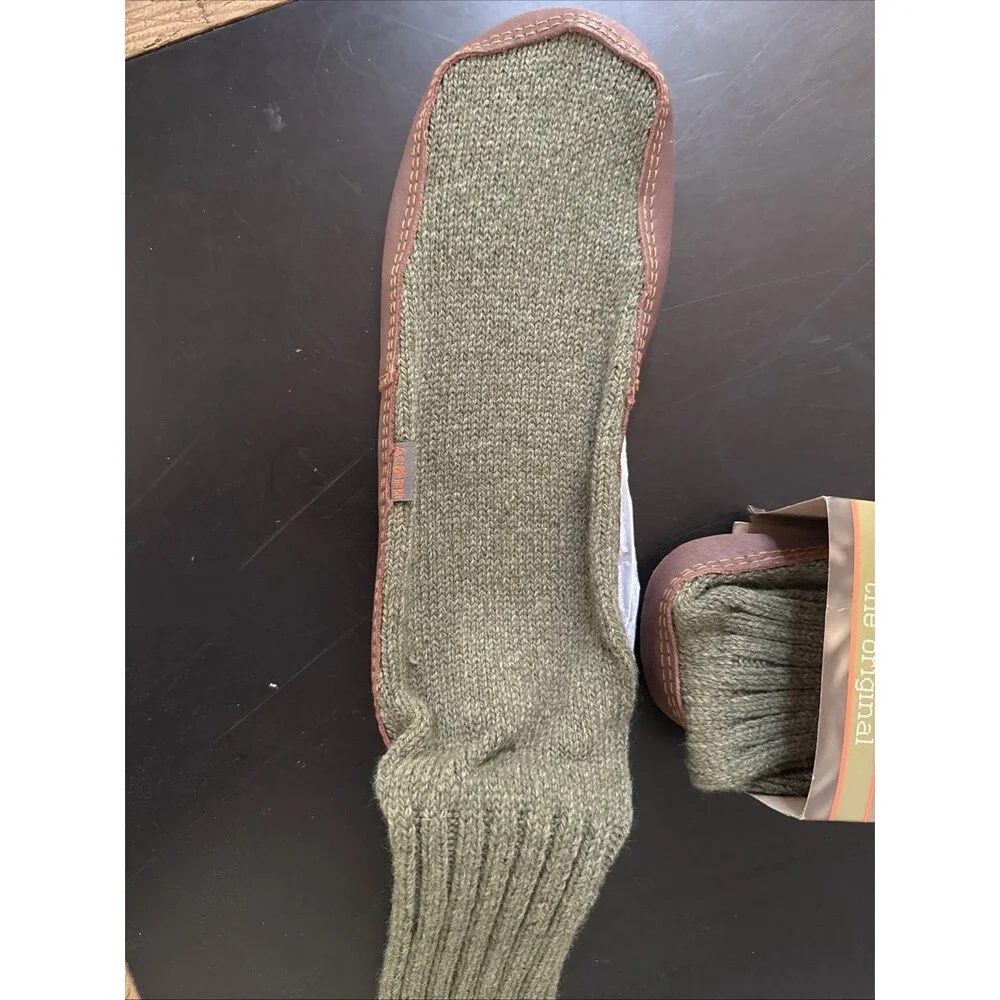 New ACORN Original Slipper Socks Size LGreen 85% Wool Leather Mid Calf